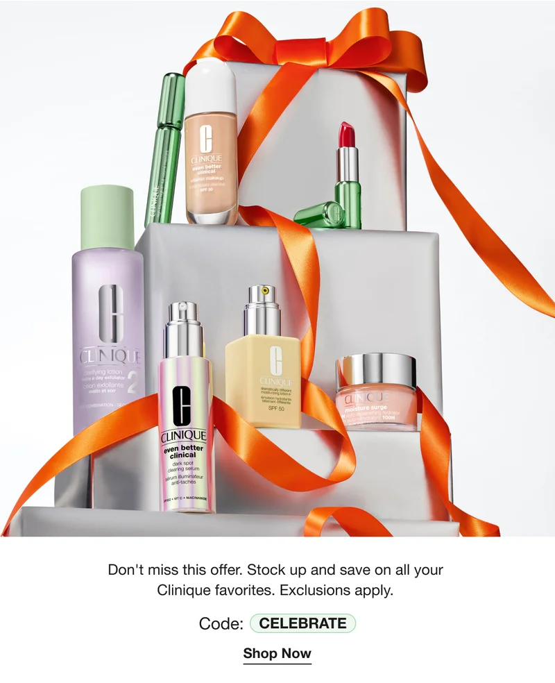 Don’t miss this offer. Stock up and save on all your Clinique favorites. Exclusions apply. | Code: discount code | Shop Now