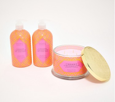 HomeWorx by Slatkin + Co. Cherry Croissnt 18oz Candle & S/2 Soaps