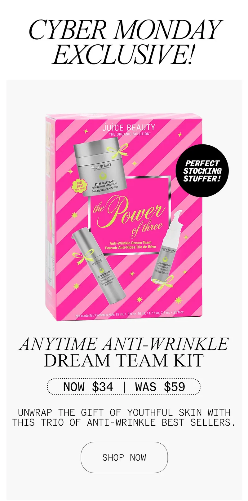 AThe Power of Three, Anytime Anti-Wrinkle Dream Team for $34