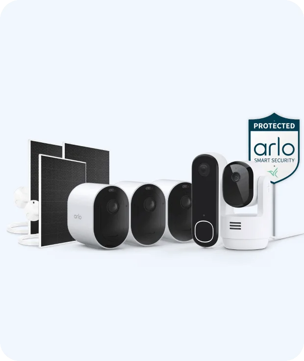 Video Doorbell 2K, Pro 6 Camera (3), Essential Pan-Tilt Indoor Camera, and Solar Panel Charger (3)