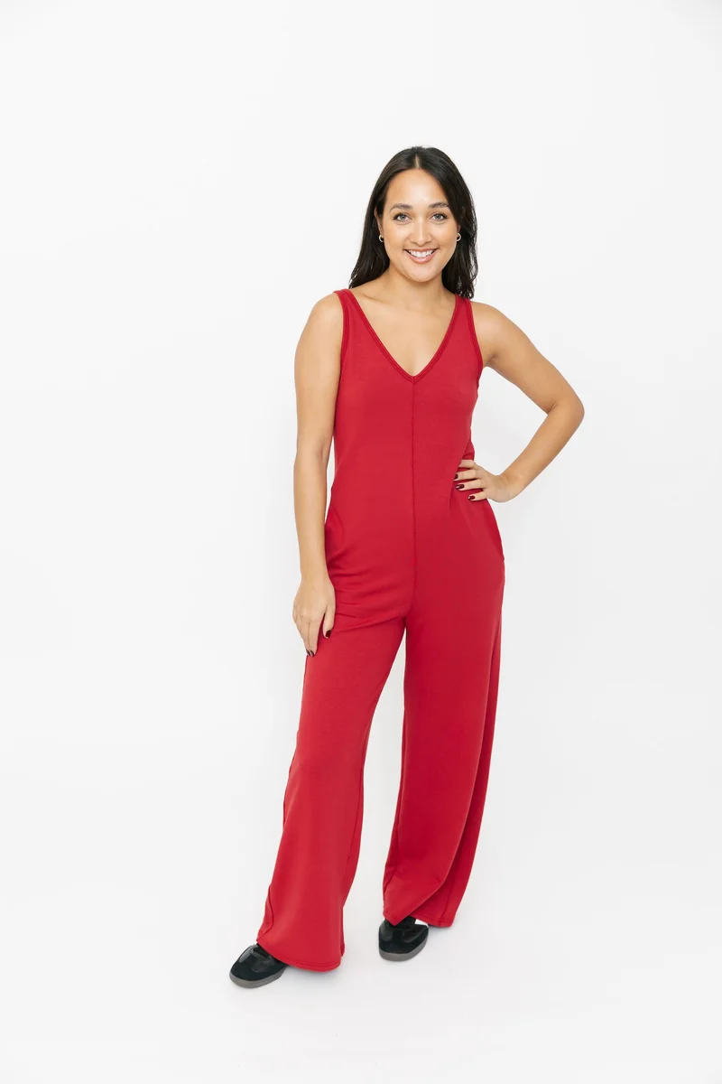 Image of Tuesday Wide Leg Romper in Scarlet Red