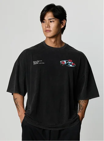VQ x Shintaro Hibiscus Black Boxy Oversized T-Shirt