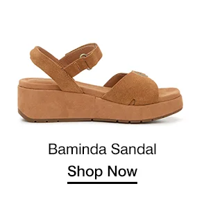 A side view of the Baminda Sandal in Tan suede. Shop Now.
