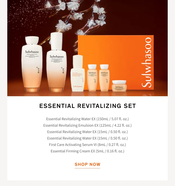 20% Off Holiday Sets and select products Essential Revitalizing Set