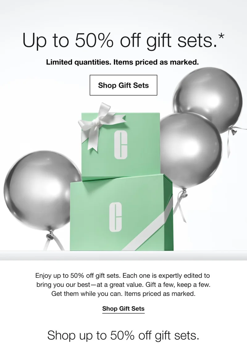 Up to 50% off gift sets.* | Limited quantities. Items priced as marked. | Shop Gift Sets | Enjoy up to 50% off gift sets. Each one is expertly edited to bring you our best-at a great value. Gift a few, keep a few. Get them while you can. Items priced as marked. | Shop Gift Sets
