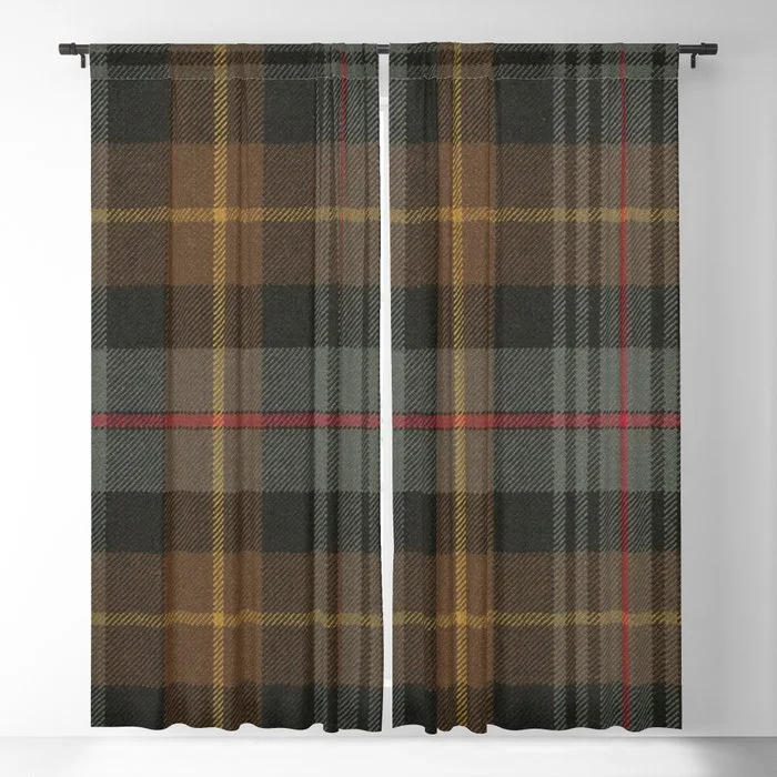 Vintage Brown Gray Tartan Plaid Pattern Blackout Curtain Blackout Curtain