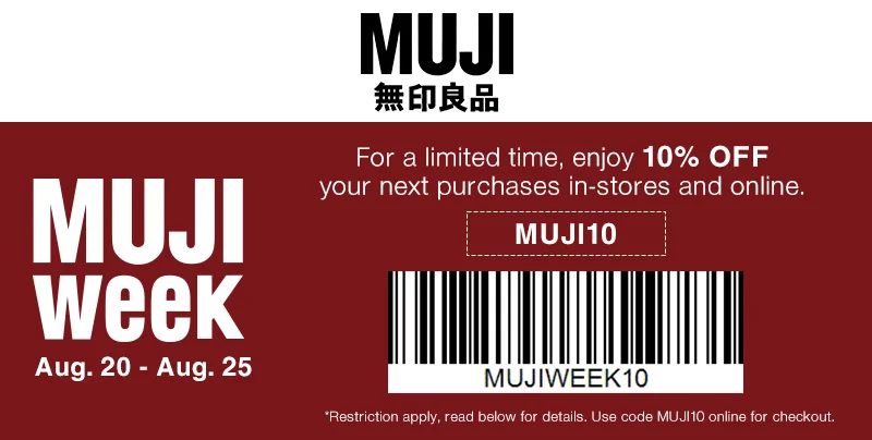Shop 10% Off Sitewide For MUJI Week!