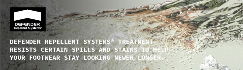 Defender Repellent Systems treatment resists certain spills and stains to help your footwear stay looking newer longer.