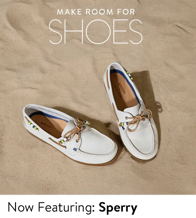 Model wearing Sperry boat shoes.