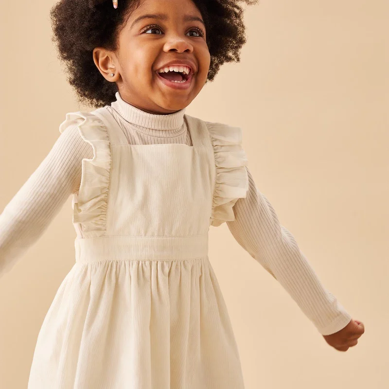 Image of Corduroy Frilled Pinafore Dress