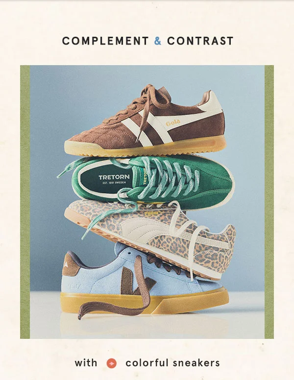 complement and contrast with colorful sneakers