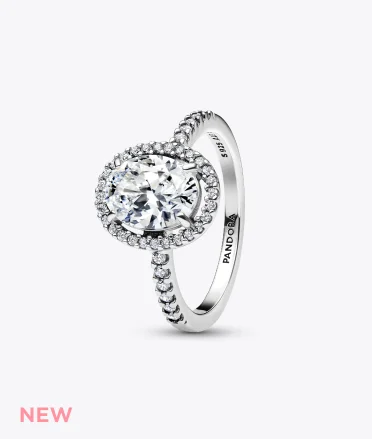 Oval Sparkling Halo Statement Ring