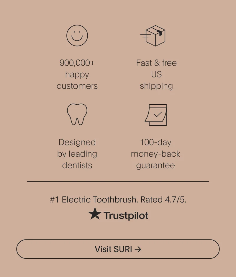 designed by leading dentists | 100-day money-back guarantee | 900,000+ happy customers | fast & free us shipping - visit suri