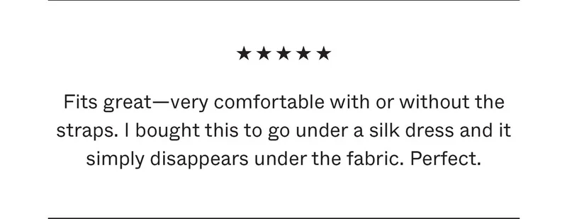 Fits great—very comfortable with or without the straps. I bought this to go under a silk dress and it simply disappears under the fabric. Perfect.