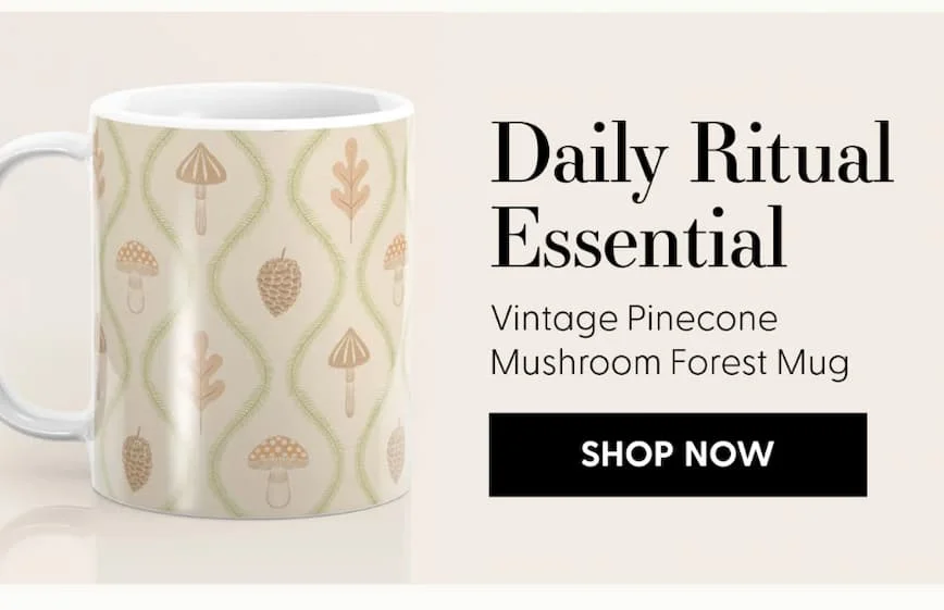 Vintage Pinecone Mushroom Forest Leaves Ogee Coffee Mug