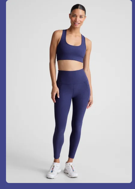 Spacedye Out Of Pocket High Waisted Midi Legging in Eternal Blue Heather