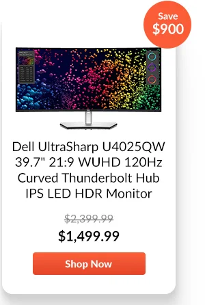 Dell UltraSharp U4025QW 39.7inches 21:9 WUHD 120Hz Curved Thunderbolt Hub IPS LED HDR Monitor