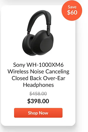 Sony WH-1000XM6 Wireless Noise Canceling Closed Back Over-Ear Headphones