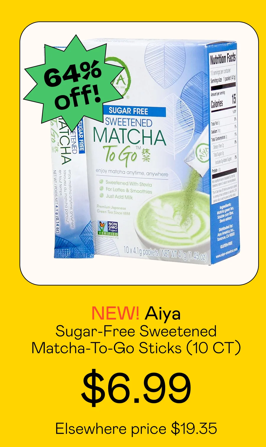 Sugar-Free Sweetened Matcha-To-Go Sticks (10 CT)