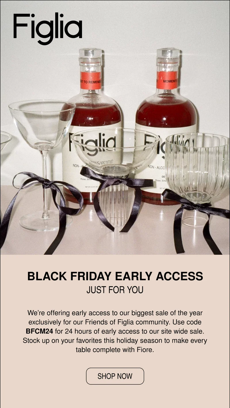 We’re offering early access to our biggest sale of the year exclusively for our Friends of Figlia community. Use code discount code for 24 hours of early acess to our site wide sale. Stock up on your favorites this holiday season to make every table complete with Fiore.