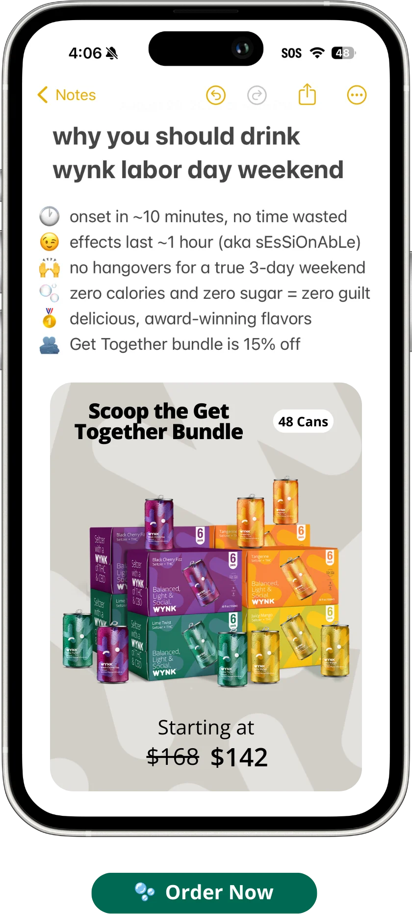 a graphic of a phone that explains why you should drink WYNK labor day weekend