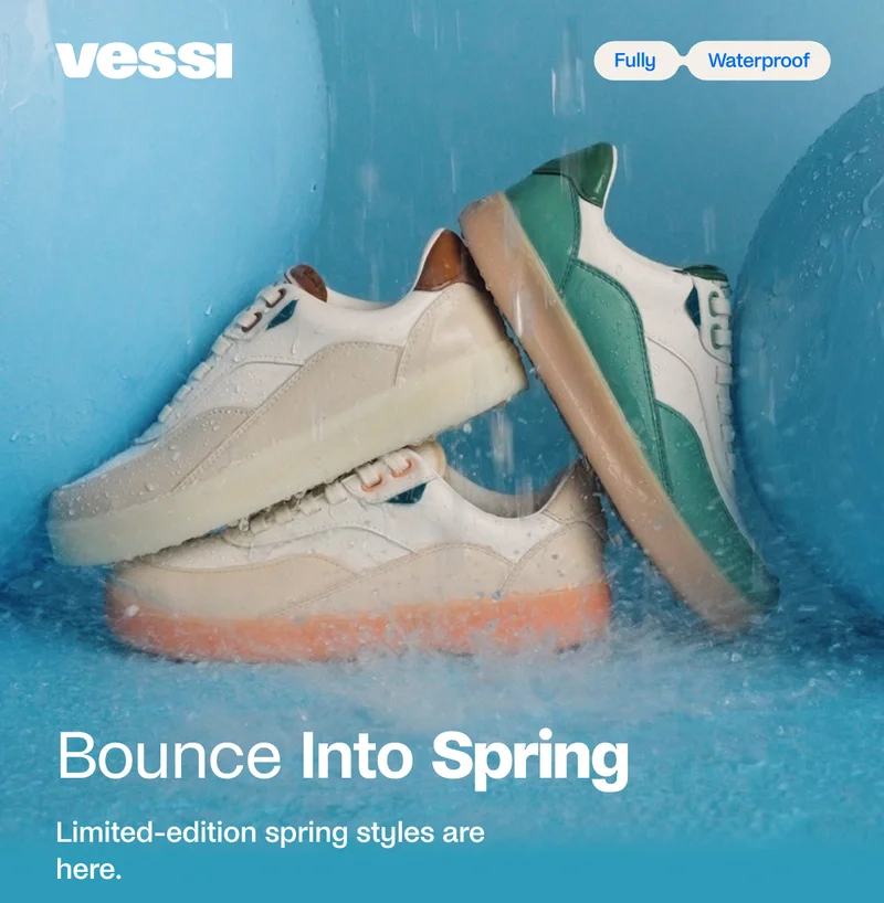 Vessi. Fully Waterproof. Bounce Into Spring. You've got 24 hours of early access for new limited-edition spring shades. Shop Now.