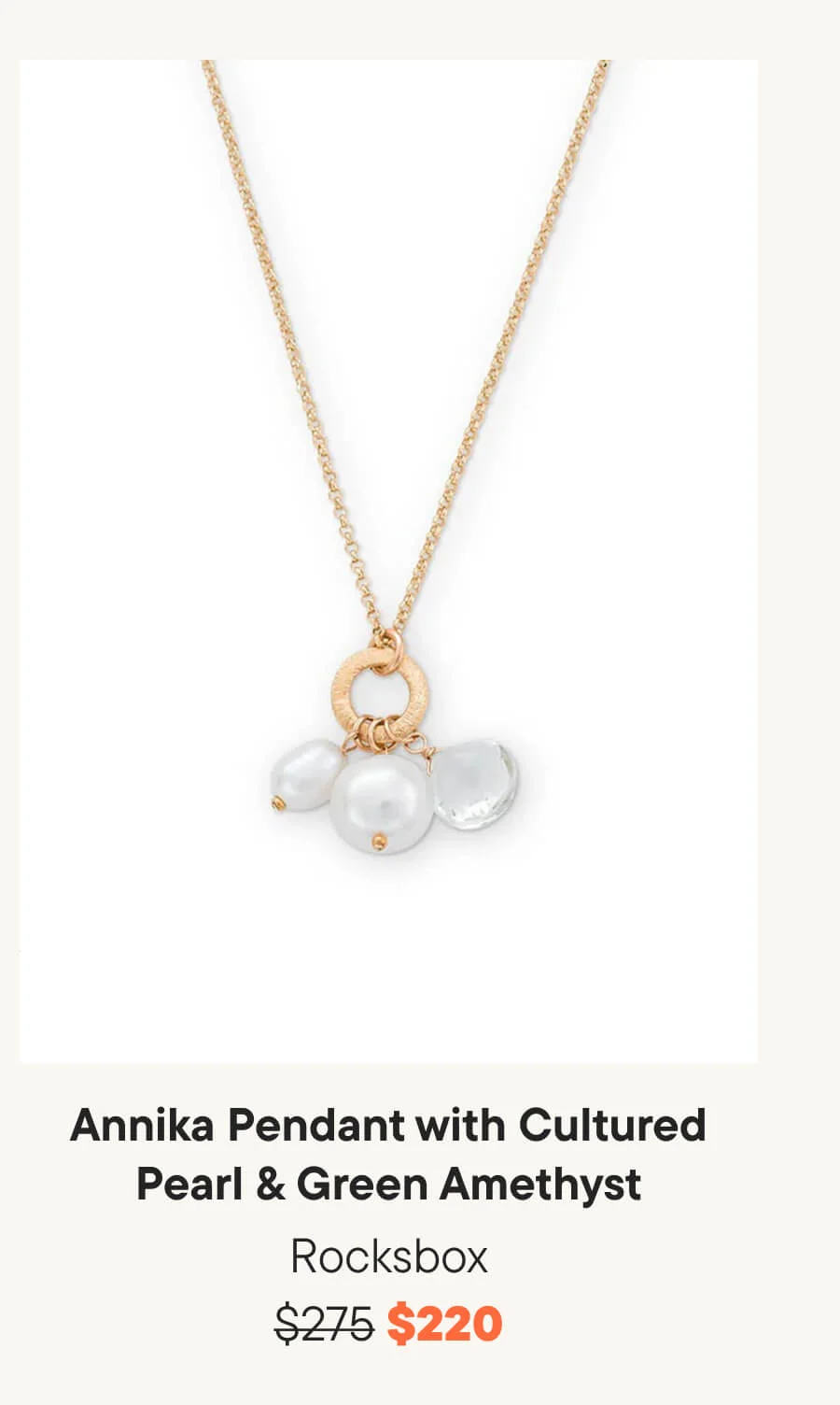 Rocksbox Annika Pendant with Cultured Pearl & Green Amethyst Rocksbox Annika Pendant with Cultured Pearl & Green Amethyst