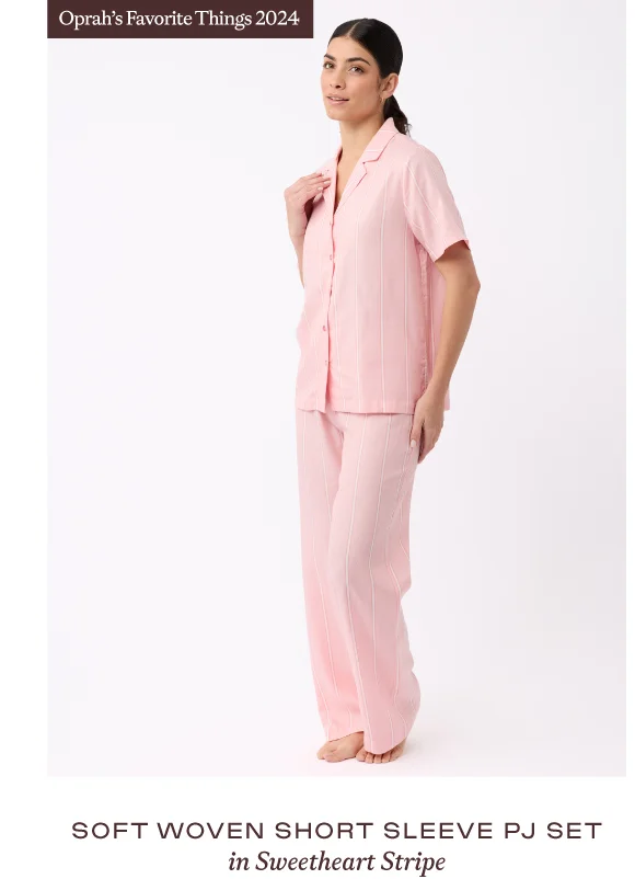 Soft Woven Short Sleeve PJ Set in Sweetheart Stripe Soft Woven Short Sleeve PJ Set in Sweetheart Stripe
