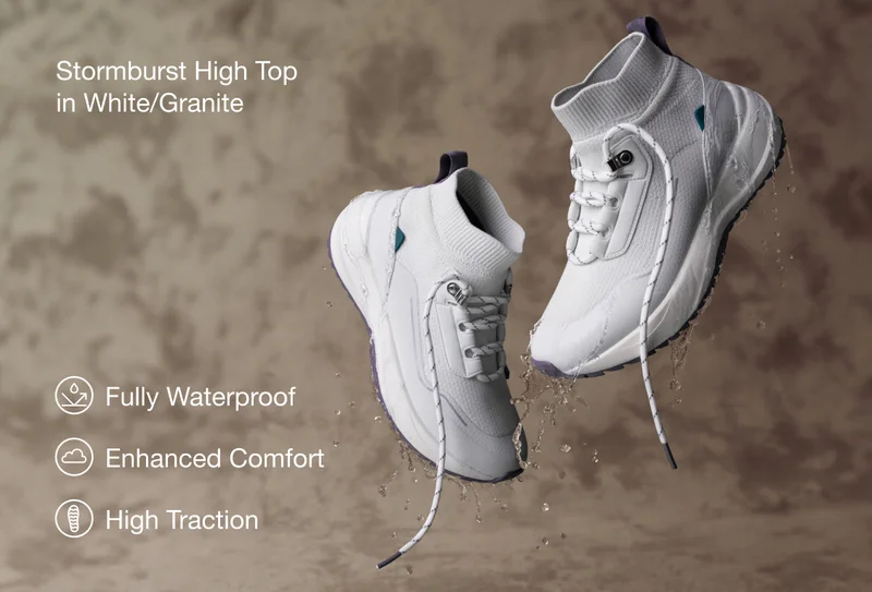 Stormburst High Top in White/Granite. Fully Waterproof. Enhanced Comfort. High Traction.