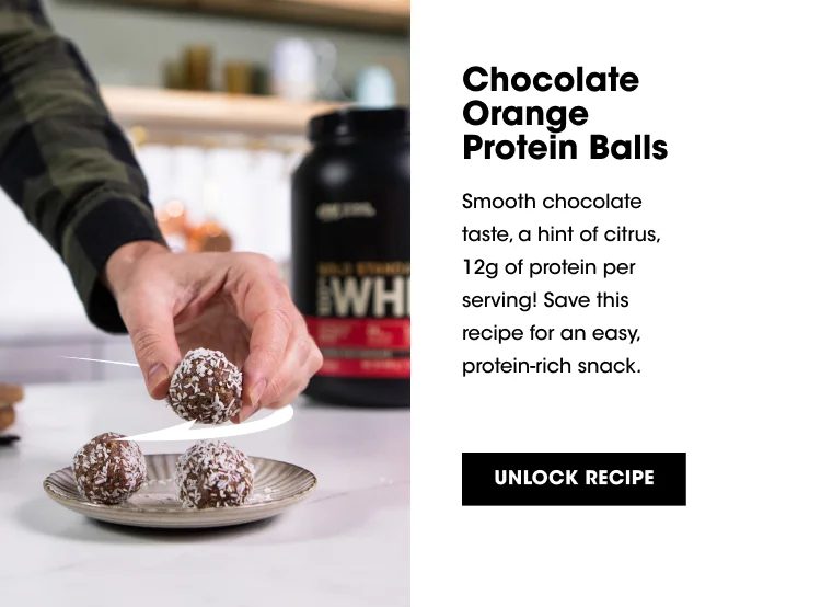 Chocolate Orange Protein Balls. Smooth chocolate taste, a hint of citrus, 12g of protein per serving! Save this recipe for an easy, protein-rich snack. UNLOCK RECIPE.