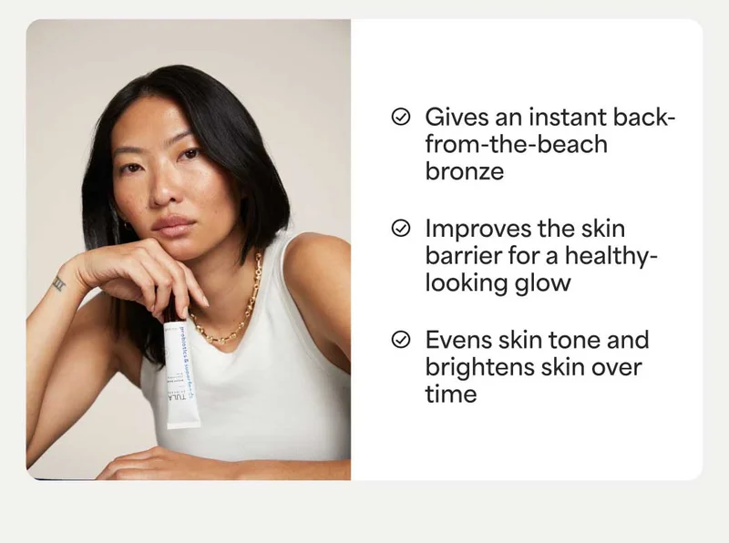 ✅ Gives an instant back- from-the-beach bronze  ✅ Improves the skin barrier for a healthy- looking glow  ✅ Evens skin tone and brightens skin over time