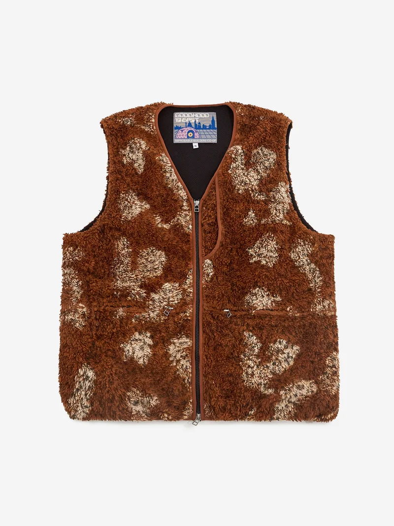 Image of 18 East x Goodhood Vneck Liner Fleece Vest – Leopard