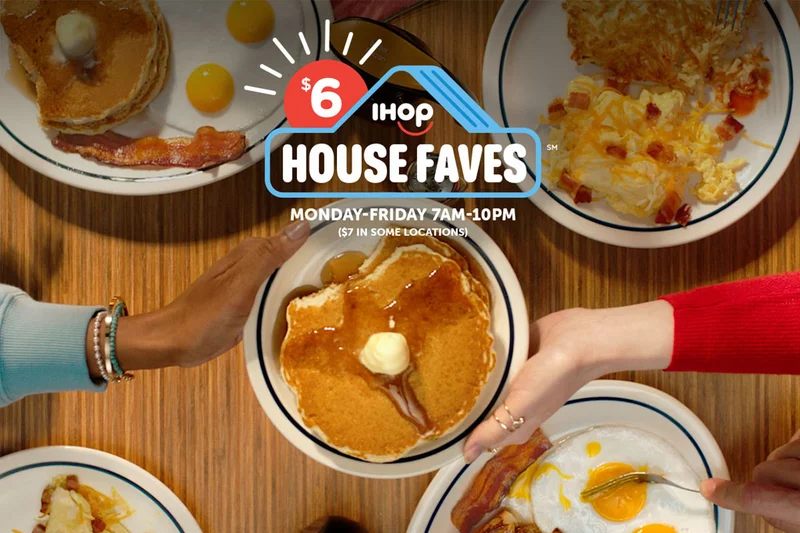 House Faves logo with House Faves items around it, including the Breakfast Faves Combo and Ham & Cheese Omelette.
