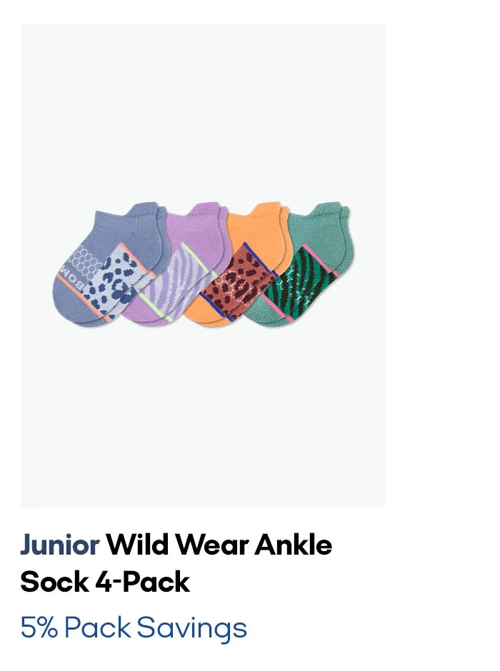 Junior Wild Wear Ankle Sock 4-Pack 5% Pack Savings
