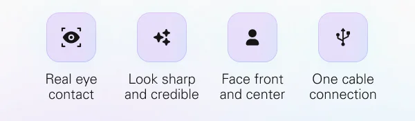 Real eye contact, Look sharp and credible,  Face front and center, One cable connection