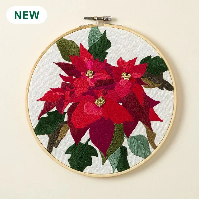 Beginners Poinsettia Embroidery by Numbers Kit