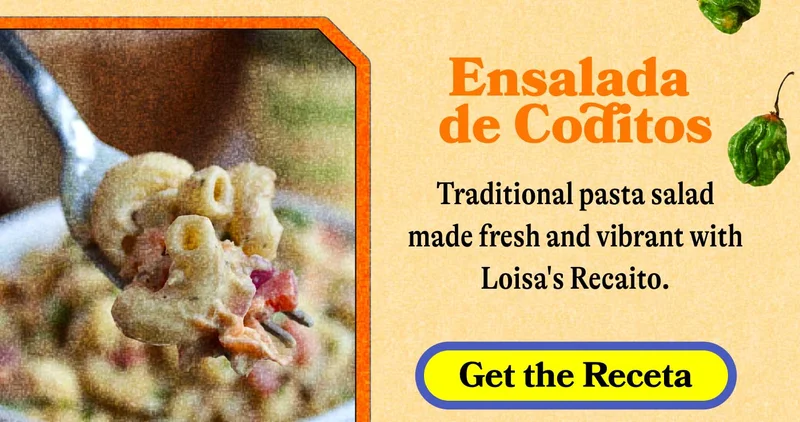 Ensalada de Coditos Traditional pasta salad made fresh and vibrant with Loisa's Recaito. GET THE RECETA