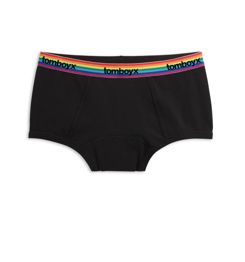 Image of First Line Period Boy Shorts - Black Rainbow Logo