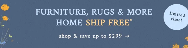 furniture, rugs and more home ship free, shop and shave up to $299, limited time!