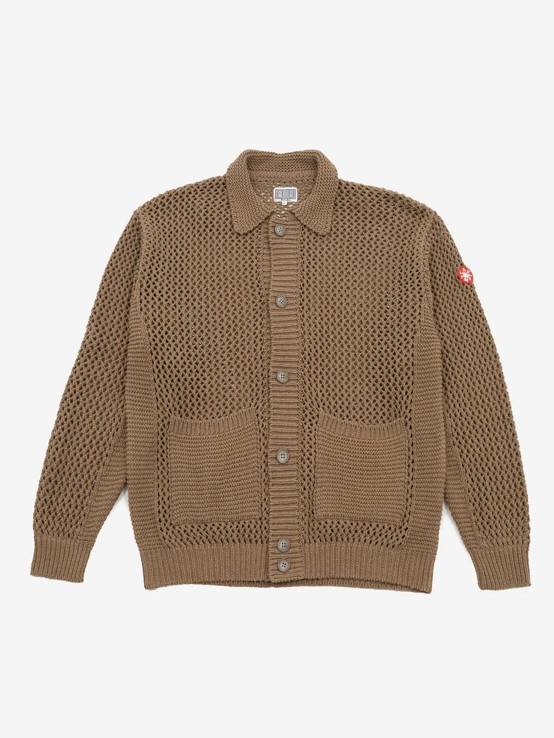 Image of C.E Cav Empt Collared Mesh Knit Cardigan - Khaki