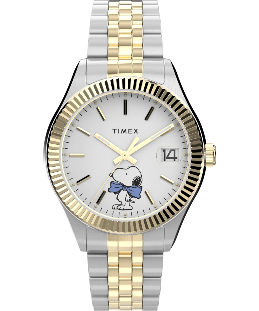 Image of Timex x Peanuts® Timex Legacy Bowtie 34mm Stainless Steel Bracelet Watch