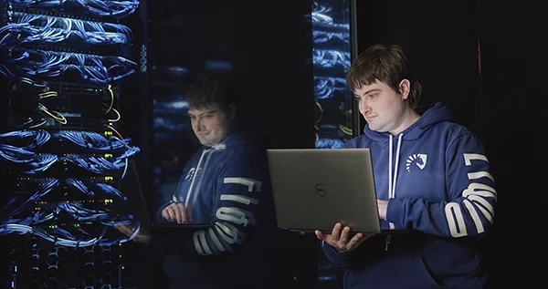 Man in a server room
