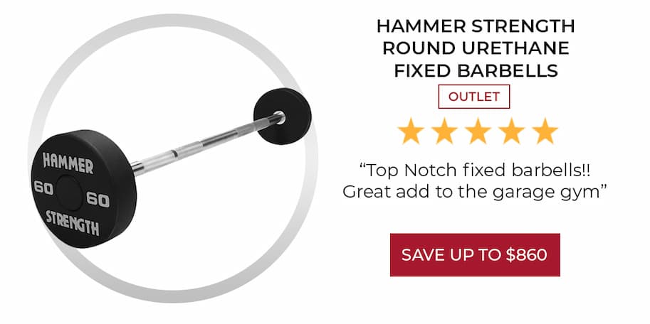 50% OFF | Hammer Strength Round Urethane Fixed Barbells - Outlet
