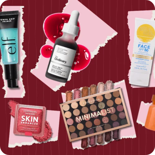 a collage of great drugstore beauty products on amazon