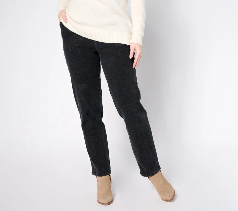 Denim & Co. Original Waist Stretch Petite Side Pocket Pant-BlackDenim