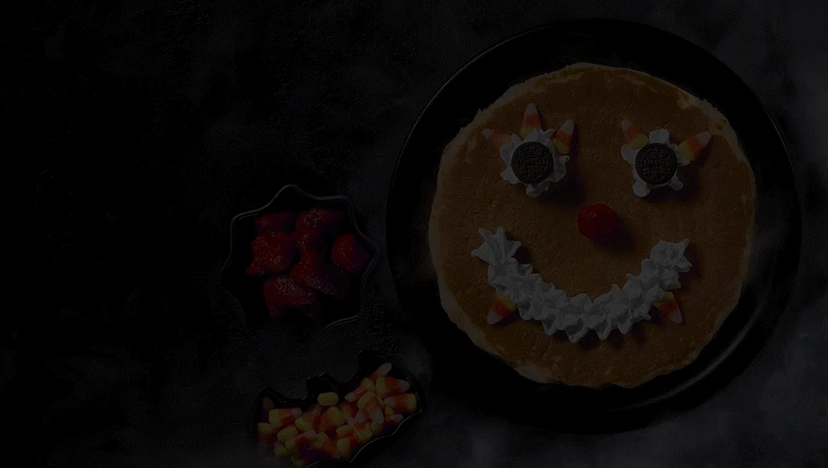 FREE SCARY FACE PANCAKES. AVAILABLE 4PM-10PM. FOR KIDS 12 & UNDER WITH ADULT ENTREÉ. DINE-IN ONLY.
