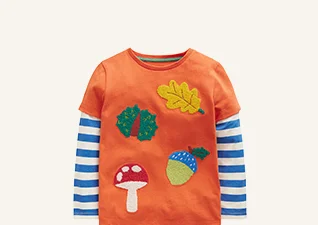 Applique Mock Sleeve T-Shirt Autumn Maple Orange