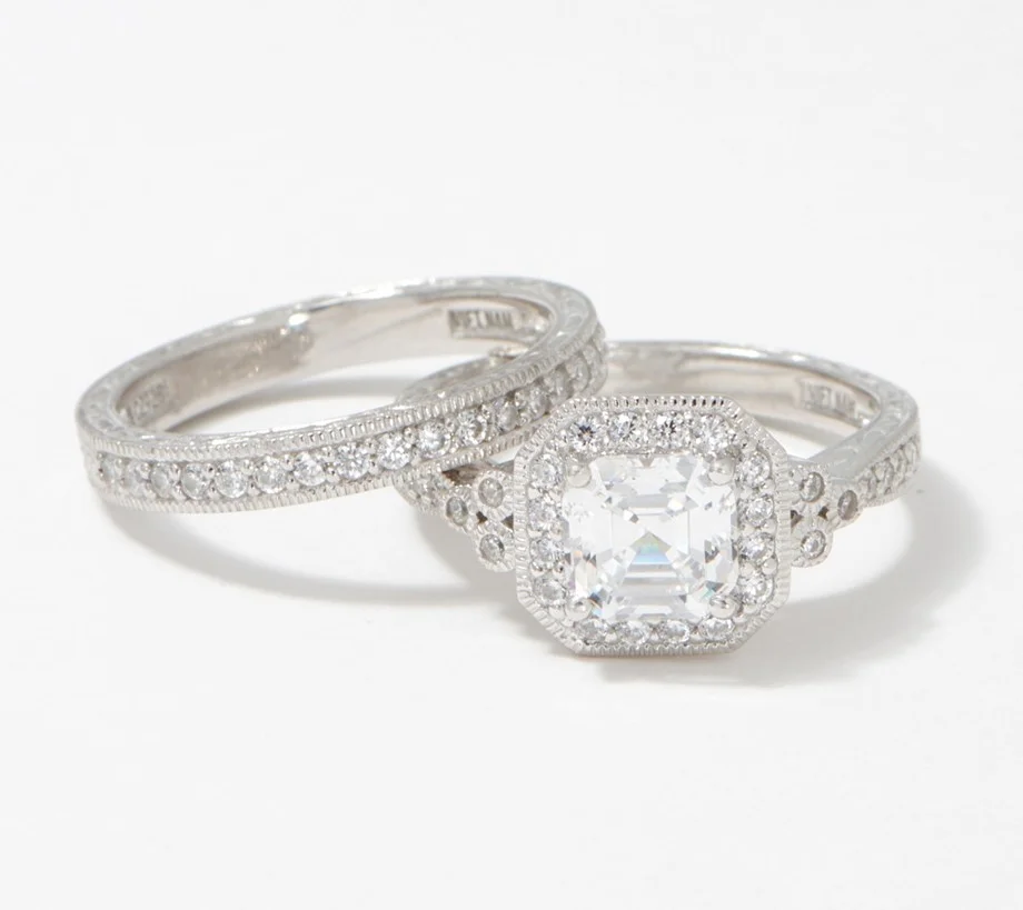 Diamonique 2.50 cttw 2-piece Ring Set, Platinu m Clad