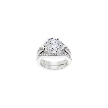 Diamonique 2.95 cttw 100-Facet Bridal Ring Set,Platinum Clad