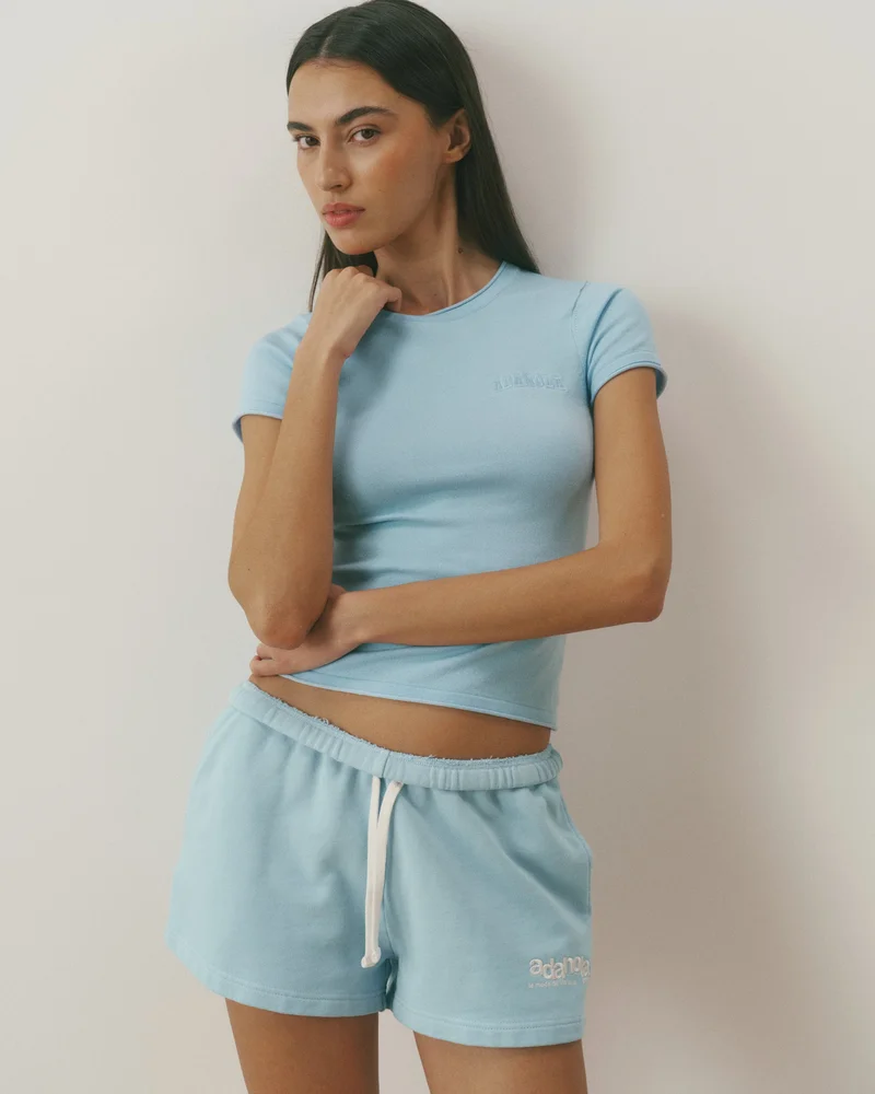 Image of Varsity Knit Crew Neck T-shirt - Light Breeze Blue